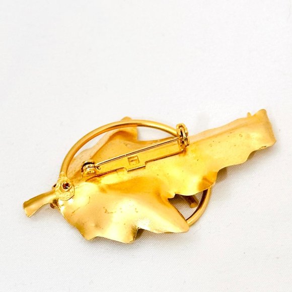 Vintage Gold Tone Leaf Brooch w/Tendril - Picture 4 of 4